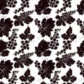 Vector Grape berry healthy food. Black and white engraved ink art. Seamless background pattern. Royalty Free Stock Photo