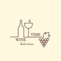 Vector grape vine and wine bottles, logo design template.