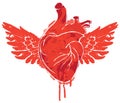 Banner with red flying human heart with wings