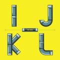 Alphabet Metal pipes style in a set IJKL fonts comic vector Royalty Free Stock Photo