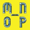 Alphabet Metal pipes style in a set MNOP fonts comic vector Royalty Free Stock Photo