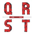 Alphabet Typography Font Red Machinery style in a set QRST