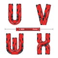 Alphabet Typography Font Red Machinery style in a set UVWX