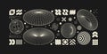 Vector graphic assets kit acid style, Postmodern abstract geometric shapes with wireframe elements of different forms, Y2K trendy Royalty Free Stock Photo