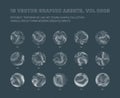 Vector Graphic Assets Various Topographical Line Art Circles Set Isolate On Back Royalty Free Stock Photo