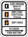 Vector graphic of a black Crosswalk Signal Instructions MUTCD highway sign. It contains the instructions in operation at traffic