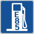 Vector graphic of a blue usa Alternative Fuel - E85 mutcd highway sign. It consists of a silhouette of a gas pump with E85 written Royalty Free Stock Photo