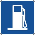 Vector graphic of a blue usa gas mutcd highway sign. It consists of a silhouette of a gas pump contained in a blue square