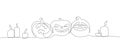 One line graphic vector set of pumpkins and candles for Halloween Royalty Free Stock Photo