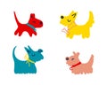 Vector graphic clipart with doodle silhouettes dogs in collars. Hand drawn cartoon animals collection. Perfect for tee, poster,