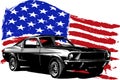 Vector graphic design illustration of an American muscle car