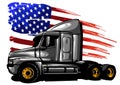 Vector graphic design illustration of an American truck with stars and stripes flag Royalty Free Stock Photo