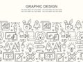 Vector graphic design seamless pattern with grey linear icons. Line style designer background with place for text.