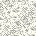 Vector graphic design seamless pattern with grey linear icons. Line style designer background with place for text.