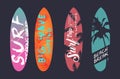 Vector graphic design. slogans prepared for summer time on surf board Royalty Free Stock Photo
