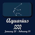 Vector graphic design for the zodiac sign for Aquarius the water carrier. Ruling planet: Uranus. Characteristics are independent,