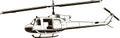 Vector graphic drawing of helicopter, monogram, period of the Vietnam War, isolated, black color