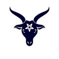 Vector graphic emblem of horned goat head made with a pentacle s