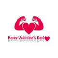 Vector graphic flat icon Athlete sportsman bodybuilder and a red heart. The concept of sport, gym and strength. Happy Valentine`s