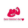 Vector graphic flat icon bodybuilder muscular arms and red heart. The concept of a healthy lifestyle and strength. Happy Valentine