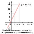 Vector graphic of a graph of x against y of a linear function. The formula represented is y 2x + 2