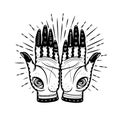 Vector graphic hands illustration with mystic and occult symbols. Fortunate hands