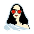 Vector graphic illustration of girl in the hood. Beautiful silhouette simple close up face with sunglasses, minimalistic style,