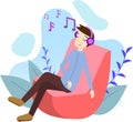 Vector Graphic illustration, Listening Music, relax and happy