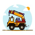 Vector graphic illustration mobile crane with minimalistic concept. great for toys, kids, poster design, heavy equipment advertisi