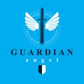 Vector graphic illustration of sword composed with bird wings, war and freedom metaphor symbol. Guardian angel vector abstract Royalty Free Stock Photo