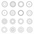 Set of flat line icons of gears wheel.