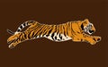 Vector graphic illustration, tiger jumping or running on a brown background, perfect for tiger day, posters, pictures, wallpapers