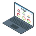 Isometric laptop with data analytics visualization