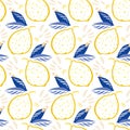 Graphic lemon pattern. Geometric modern summer citrus repeating design.