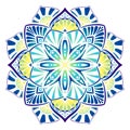 Vector graphic mandala with ethnic motives in blue yellow colors