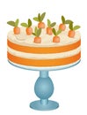 Vector graphic national carrot cake. Easter holiday celebration. Flat cake illustration. Sweet carrot cake for cakery.