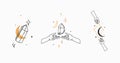 Vector graphic outline logo collection set with crystals,moon,stars in human hands.Astrology mystic minimal concept for