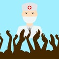 Vector graphic, people thank healthcare workers.