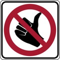 Vector graphic of a red usa No Hitch Hiking MUTCD highway sign. It consists of the silhouette of a hand with a raised thumb