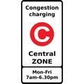 Vector graphic road sign for congestion charging in the central zone and give the times charges are enforceable