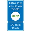 Vector graphic road sign for a ULEZ (Ultra low emission zone) is just a half a mile ahead