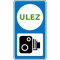 Vector graphic road sign for the ULEZ (Ultra low emission zone) and a radar camera to enforce the charging