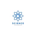 Vector graphic scientific atom symbol with sample text for your company with chat symbol