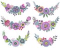 Vector graphic set with beautiful, floral wreaths.