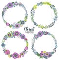 Vector graphic set with four beautiful floral wreaths.