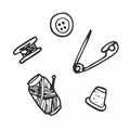 Vector graphic set of hand drawn sewing tools. Sewing kit illustration. Beautiful design elements Royalty Free Stock Photo