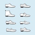 Vector graphic set icons of flat classical men's shoes.