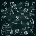 Vector graphic set of sweets. Decorative hand drawn delicios col