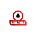 Vector graphic of subscribe red button with bell sign. perfect for video or social media banner or button Royalty Free Stock Photo