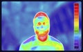 Vector graphic of Thermographic image of a man face showing different temperatures in a range of colors. Medical thermal imaging